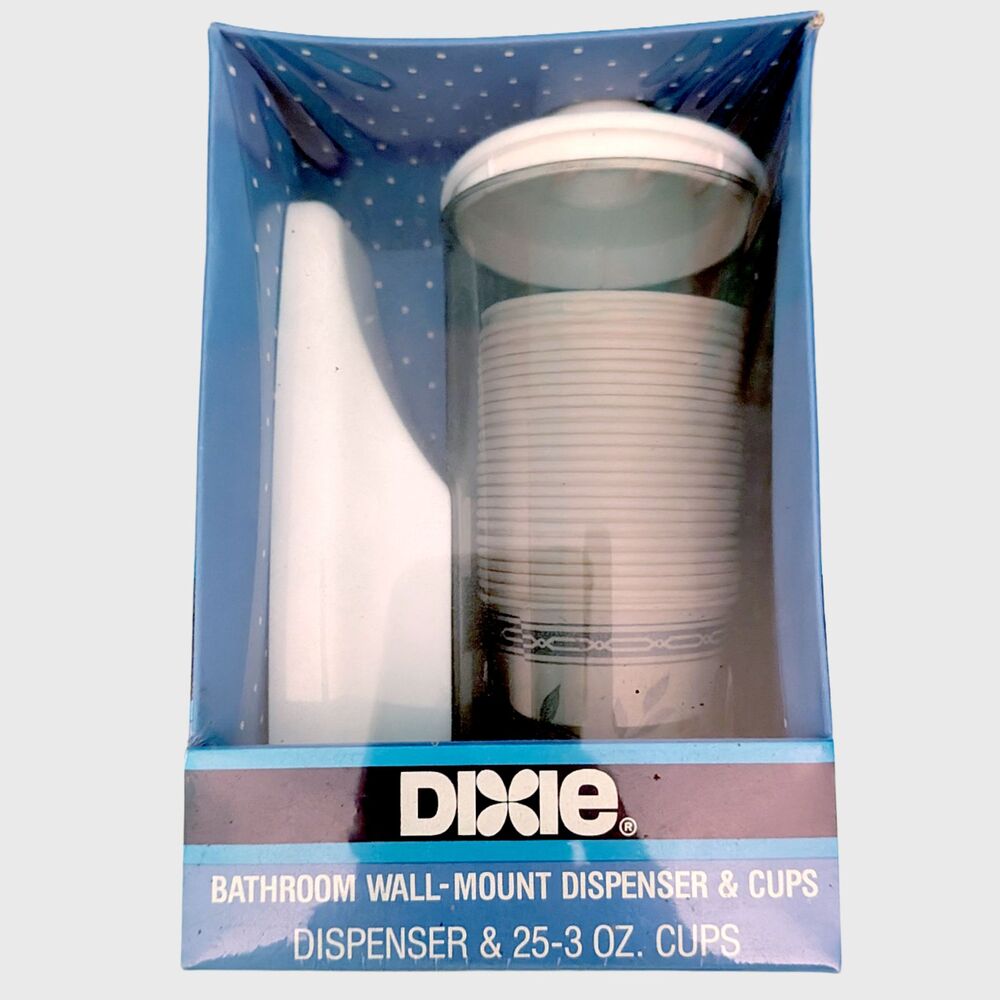 DIXIE Bathroom Wall Mount Dispenser & Cups 1988 Vintage 80s Retro Sealed New